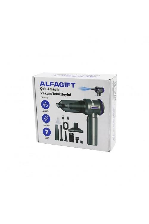 Alfagıft Dp-568 ( Oto Araç ) ( Type-c Sarjlı ) El Tipi Basınçlı Hava Üfleme & Süpürge Makine ( 7 Başlık ) 100w*20