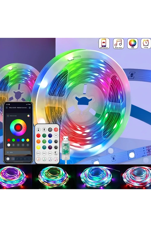 Animasyonlu Suya Dayanıklı Şerit Led 10 Mt Usb Girişli Telefon Kontrollü Rgb Sese Duyarlı