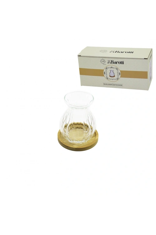 Barotti Dmr-9156 ( 6pcs ) ( Bambu Tabaklı ) Cam Çay Keyfi Ala Bardak*24=k