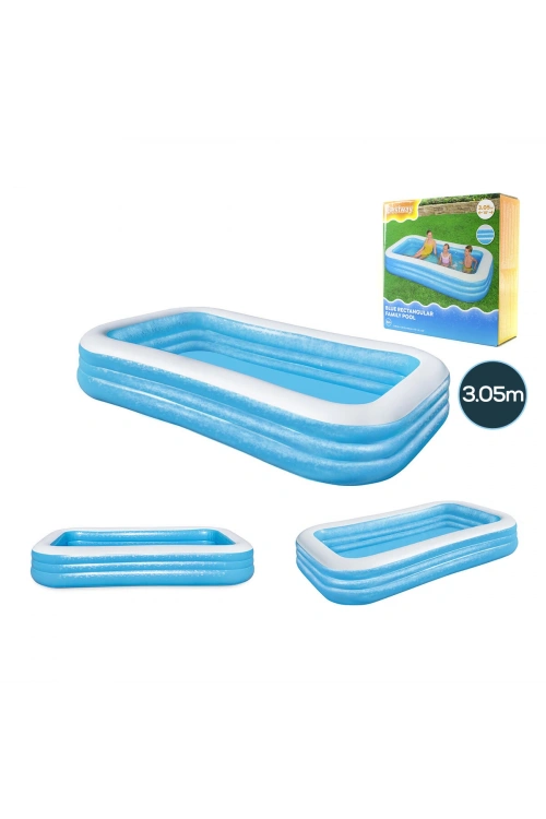 Bestway-54009 ( 3 Halka ) ( 1.16lt ) Dikdörtgen Aile Mavi Şişme Havuz ( 3.05x1.83x56cm ) ( 6+yaş )*2=k