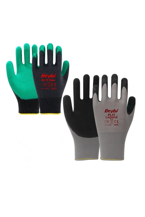 Beybi Pl-17 Flex ( Siyah & Yeşil & Ant.gri ) ( Tırtıklı ) No-10xl İşçi Eldiveni*12x12