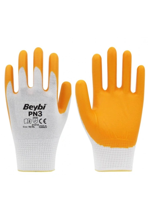 Beybi Pn-3 ( Sarı & Beyaz ) Poşetli İşçi Eldiven No-9l-10xl*12x24