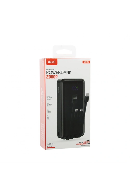 Blic Bpb-6 ( 20.000mah ) ( 3in1=usb-a & Usb-c Lıghtnıng & Mıcro Çıkış ) Powerbank ( Dijital Şarj Göstergesi ) ( 2.1a )*40