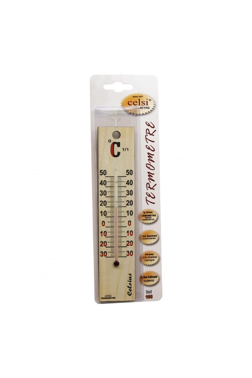 Celsi-106 ( Ahşap & Büyük= 4 X 18.8cm ) Derece & Oda Termometresi*150