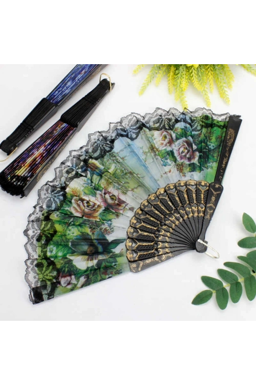 Çiçek Desenli Şık Serinletici Yelpaze 12li Paket