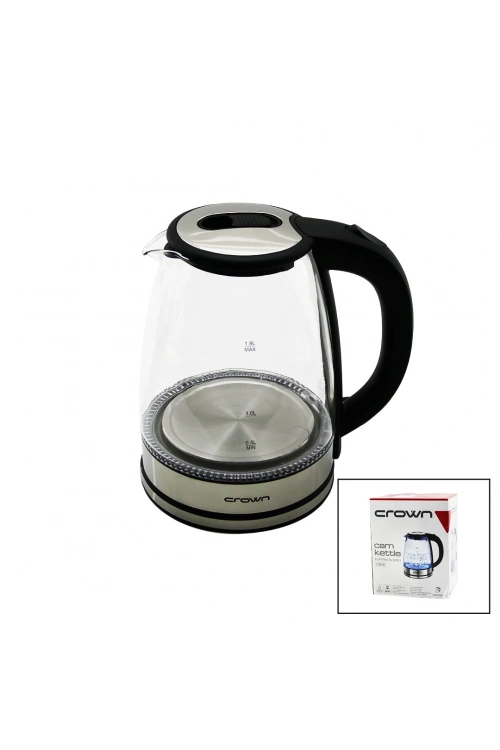 Crown Crw-7204 ( Cam & Ledli ) Kettle ( 1.8lt ) ( 1500w ) ( Çelik Taban & Krom Kapak ) (360° Gövde ) ( Plastik Kulp )*6