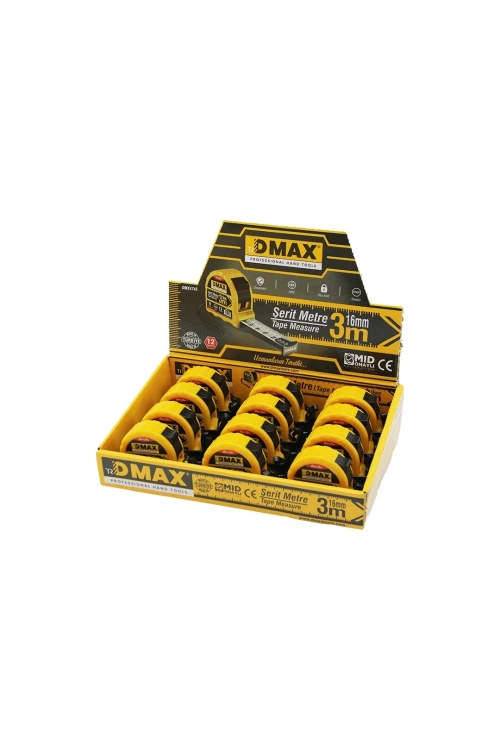 Dmax Dmx-4745 ( 3mt X 16mm ) Çelik Şerit Metre ( Stoplu ) ( Otomatik Kilit= Bas Durdur & Çek Sarsın )*12x12