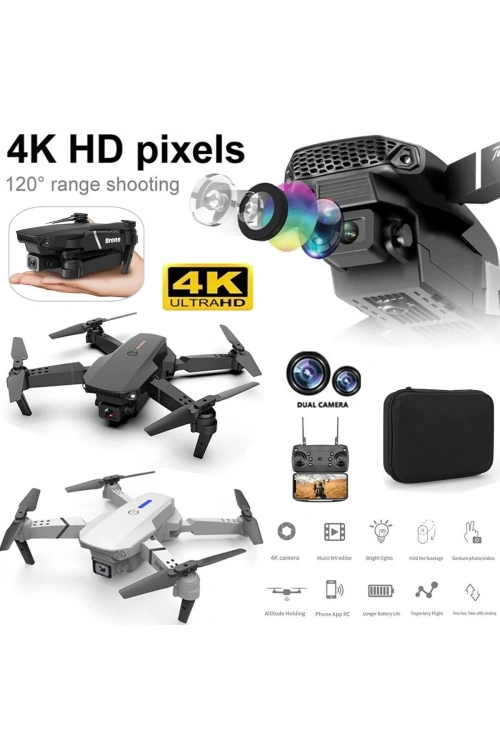 E88 Drone 4k Hd Çift Kameralı Drone App Kontrol Wifi Li Katlanabilir Quatcopter X3 Batarya