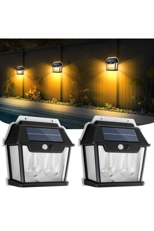 Egonex 2 Ampullü Hareket Sensörlü Solar Güneş Enerjili Ampul Led Duvar Lambası