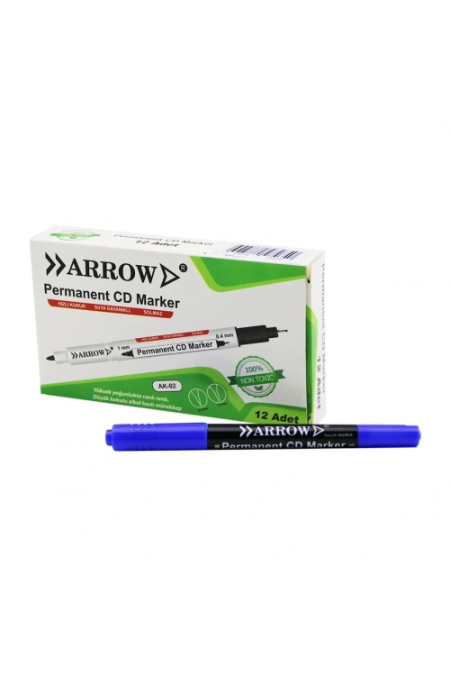 Egonex Arrow Ak-02 ( Mavi & 2 Uçlu ) ( Permanent=1mm ) + ( Cd Marker=0.4mm ) Kalemi*12x120