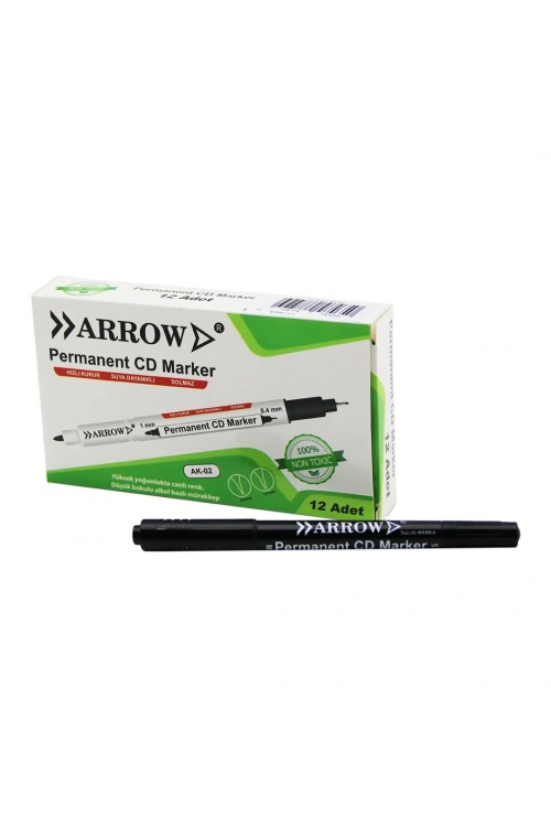 Egonex Arrow Ak-02 ( Siyah & 2 Uçlu ) ( Permanent=1mm ) + ( Cd Marker=0.4mm ) Kalemi*12x120