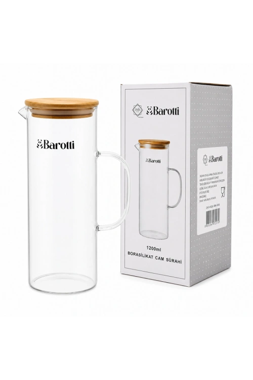 Egonex Barotti Dmr-9039 ( Bambu Kapaklı ) Cam Sürahi & Borosilikat ( 1200ml )*12=k