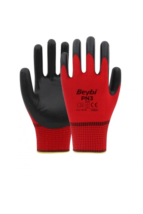 Egonex Beybi Pn-3 ( Kırmızı & Siyah ) Poşetli İşçi Eldiven No-10xl*12x24