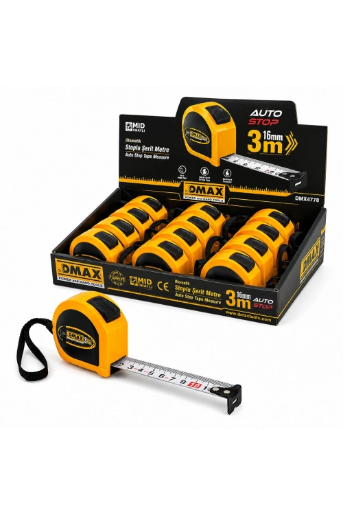 Egonex Dmax Dmx-4776 ( 3mt X 16mm ) ( Otomatik ) Çelik Şerit Metre ( Stoplu )*12x12