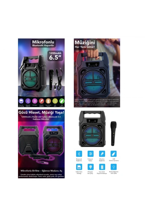 Egonex Fantastic Qualıty Q-max Ps-1283 ( 6.5 ) Bluetooth Wireless Mikrofonlu Hoparlör & Speaker ( Usb Sarjlı ) ( Aux & Tf & Usb)*18