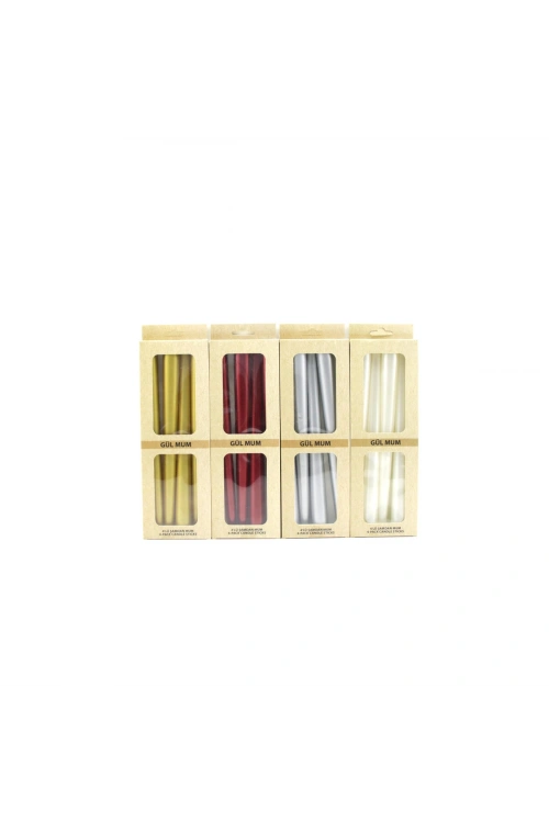 Egonex Gül Mum Kod-252  ( 4pcs ) Candle Metalik Renkler Şamdan Mum 25cm*40