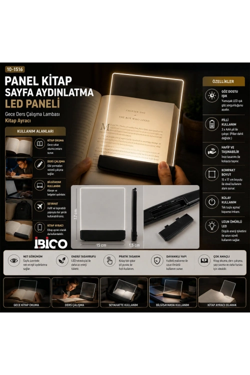 Egonex İbico İ10-027 Lıght Panel Kitap Sayfa Aydınlatma Led Paneli ( Kitap Okuma ) ( Pilli ) ( 15x17cm )*150