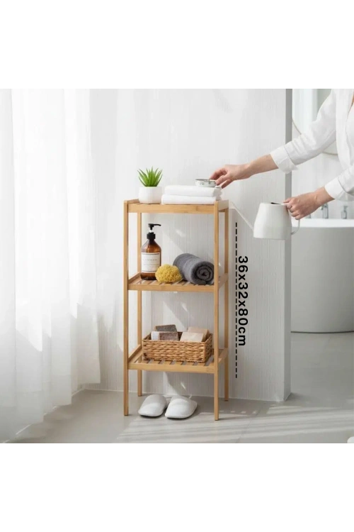 Egonex İbico İ21-148 Çok Amaçlı Raf & Organizer ( 3 Katlı ) ( Ahşap & Bambu ) ( 36x32x80cm )*6