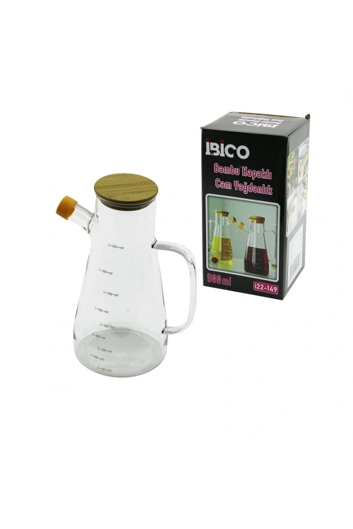 Egonex İbico İ22-149 ( 900ml ) ( Cam ) Yağdanlık ( Bambu Kapaklı & Ölçekli ) ( Cam Kulplu )*24=k