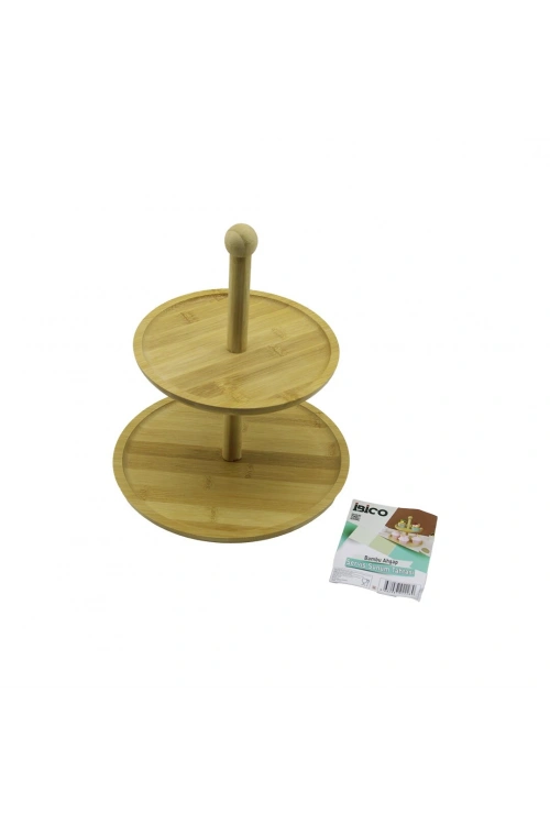Egonex İbico İ22-228 ( Yuvarlak ) ( 2 Katlı ) Ahşap & Bambu Servis Sunumluk ( Çap: 20cm -- Çap:25cm )*12
