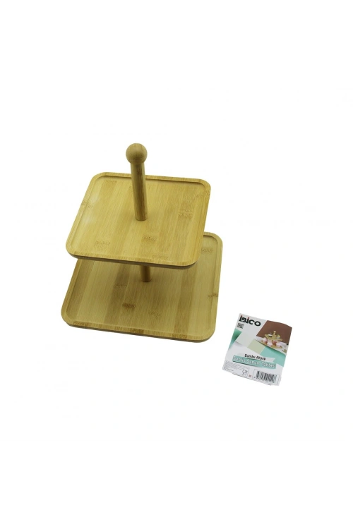 Egonex İbico İ22-229 ( Kare ) ( 2 Katlı ) Ahşap & Bambu Servis Sunumluk ( 20x20cm -- 25x25cm )*12