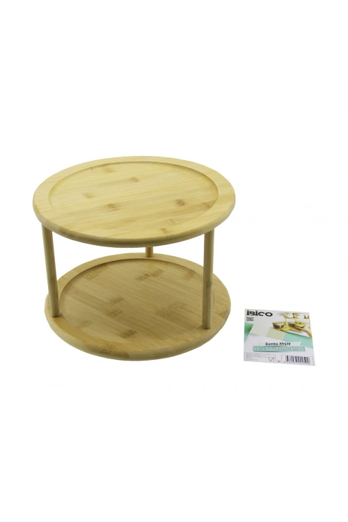 Egonex İbico İ22-250 ( 2 Katlı ) ( Yuvarlak=24.5cm ) ( 360° Döner Tablalı ) Ahşap Bambu Sunumluk & Mini Sofra*20