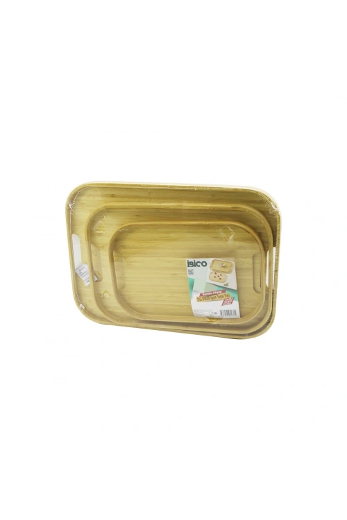 Egonex İbico İ22-271 ( 3 Boy ) ( Dikdörtgen ) ( Bambu Ahşap ) Tepsi Seti ( 22x33 & 28x40 & 33x45cm )*12