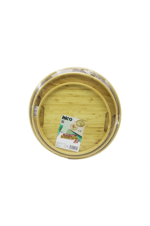 Egonex İbico İ22-272 ( 3 Boy ) ( Yuvarlak ) ( Bambu Ahşap ) Tepsi Seti ( Çap: 30cm & 35cm & 38cm )*12