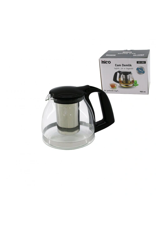 Egonex İbico İ22-352 ( 900ml ) ( Cam ) Demlik ( Çelik Süzgeçli & Plastik Kulp & Kapak & Krom Çerçeve )*48