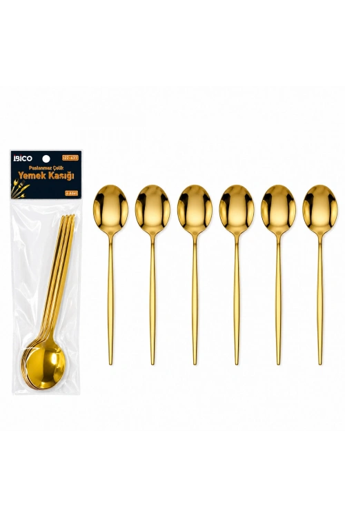 Egonex İbico İ22-437 ( 6pcs ) ( Gold ) Yemek Kaşık Seti ( 21cm )*10x10