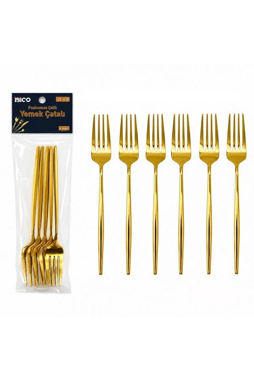 Egonex İbico İ22-438 ( 6pcs ) ( Gold ) Yemek Çatal Seti ( 21cm )*10x10