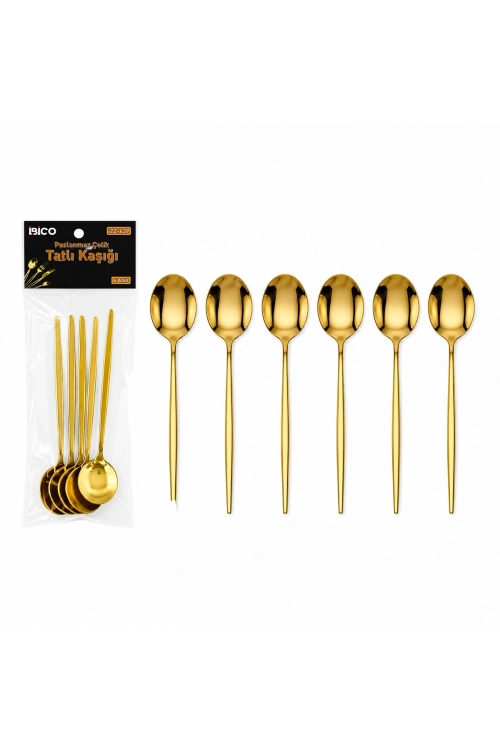Egonex İbico İ22-439 ( 6pcs ) ( Gold ) Tatlı Kaşık Seti ( 13cm )*10x10