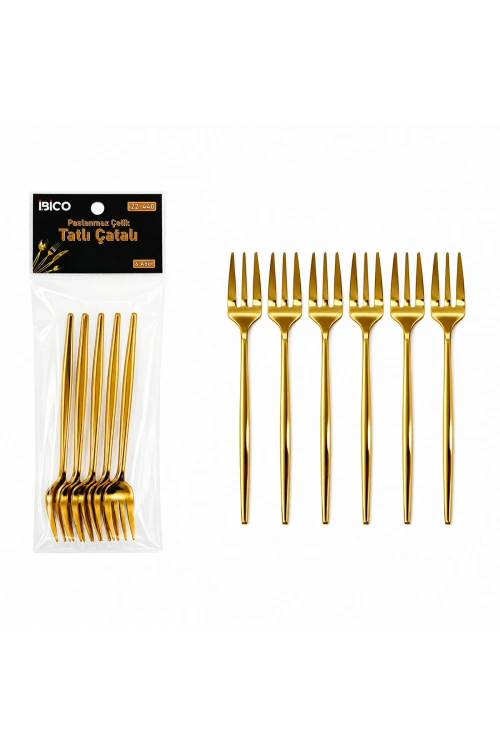 Egonex İbico İ22-440 ( 6pcs ) ( Gold ) Tatlı Çatal Seti ( 13cm )*10x10