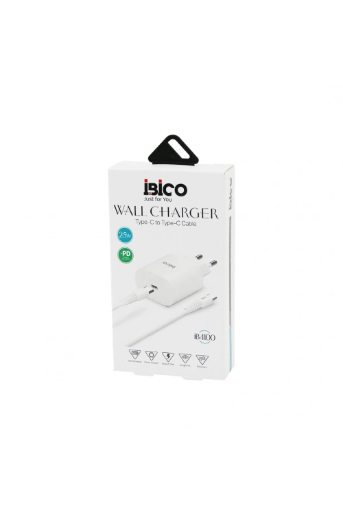 Egonex İbico İb-4100 ( Type-c To=( Type-c ) (set) (ev Başlık + Kablo=1mt) Telefon Şarj (hızlı) (25w) (9v-12v-3.0a & 25w-1.5a)*10x20