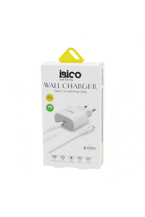 Egonex İbico İb-4200 ( Type-c To=( İphone ) (set) (ev Başlık+ Kablo=1mt) Telefon Şarj (hızlı) (20w) (9v-12v-3.0a & 20w-1.5a)*5x20