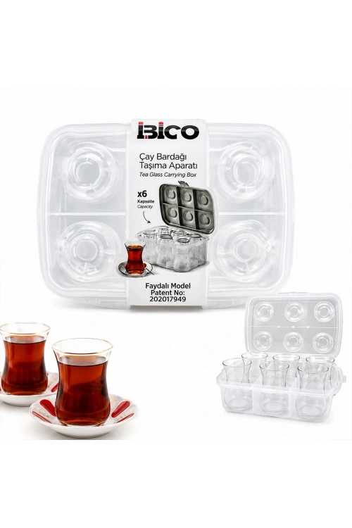 Egonex İbico K17-001 ( 6lı ) ( Çay Bardak ) Taşıma Aparatı ( Şeffaf Plastik )*24=k