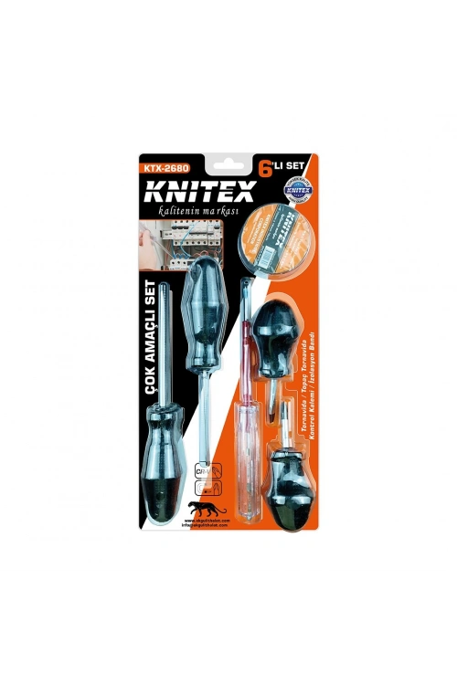 Egonex Kınetex Ktx-2680 ( 6pcs ) Tornavida & Çok Amaçlı Set ( Tornavida & Topaç Tornavida & Kontrol Kalem & Elektrik Bant)*72