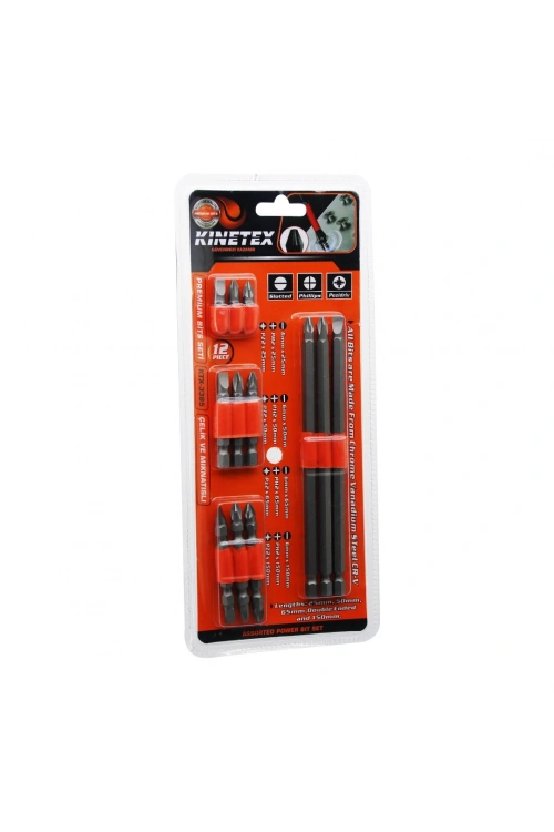 Egonex Kınetex Ktx-3385 (12in1) Premıum Bits Matkap Vidalama Uç Set(12pcs=3 Çift Taraflı+9 Tek Taraflı Uç) (ph2=4 & Pz2=4 & Düz=4pcs)*12x8