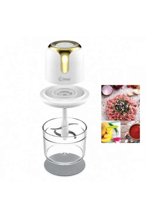 Egonex Kiwi Kc-8221 ( Usb To Type-c Şarjlı Mini ) ( 3 Bıçaklı ) Gold Blender Rondo Gıda Doğrayıcı ( 1.2lt=mika Kristal Hazne )*6