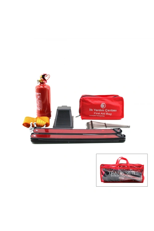 Egonex Krt-1102 ( 2li Set ) ( 4 Gen Çanta ) ( 7pcs + 38pcs ) ( Oto Trafik Seti + İlk Yardım Seti ) (yangın Tüpü=1kg) (2pcs Reflektör) (bez Kemer Çekme Halat=2.9mt) (araç Takoz) (buz Kazıma) (set Çantası)*10