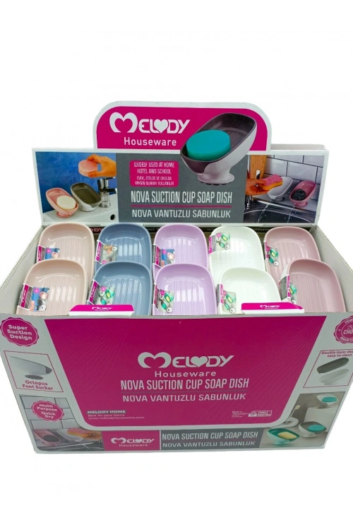 Egonex Melody M-087 Nova ( Vantuzlu ) Sabunluk & Süngerlik (renkli Plastik) ( Eğimli Duruş Ayaklı )*30=k