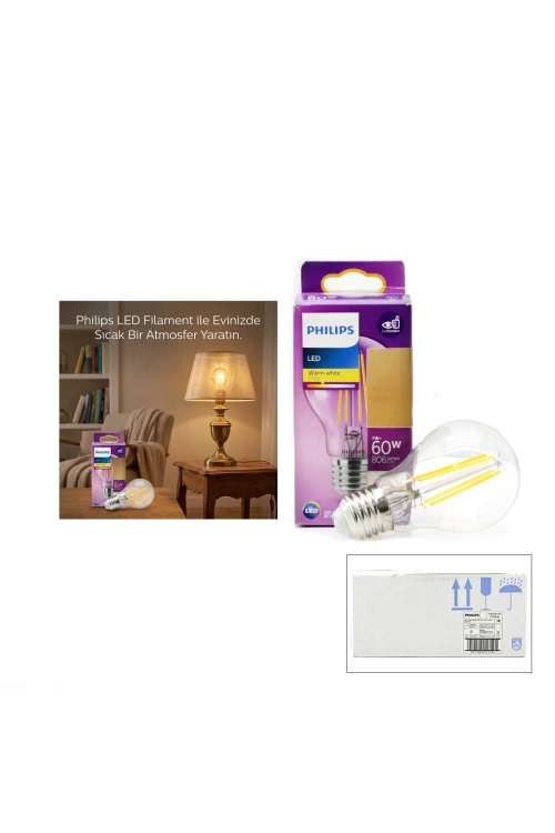 Egonex Phılıps Code-777579 00 ( 7w=60w & E27 ) ( Gold Color ) ( Led Filament & Rustik Ampul ) Lamba ( 806 Lumen ) ( Cam Gövde )*4=k