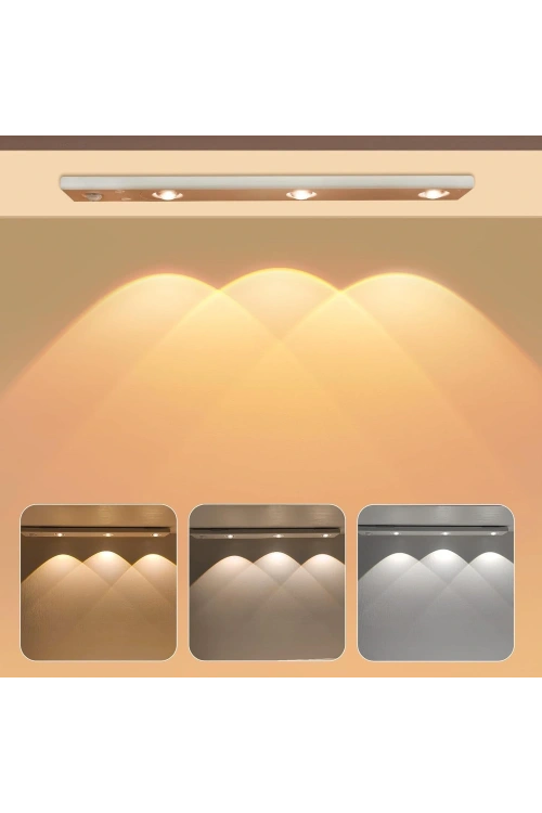 Egonex Sensörlü Şarjlı 3 Farklı Işık Renkli Dimmerli 40cm Ultra Slim Kabin Led