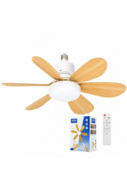 Egonex Sinbo Sf-7708 ( 2in1=tavan Vantilatör & Avize Lamba ) ( Kumandalı ) ( 52cm ) ( 6-ahşap Görünüm Plastik Kanat ) ( 3-kademe Hız )*6=k