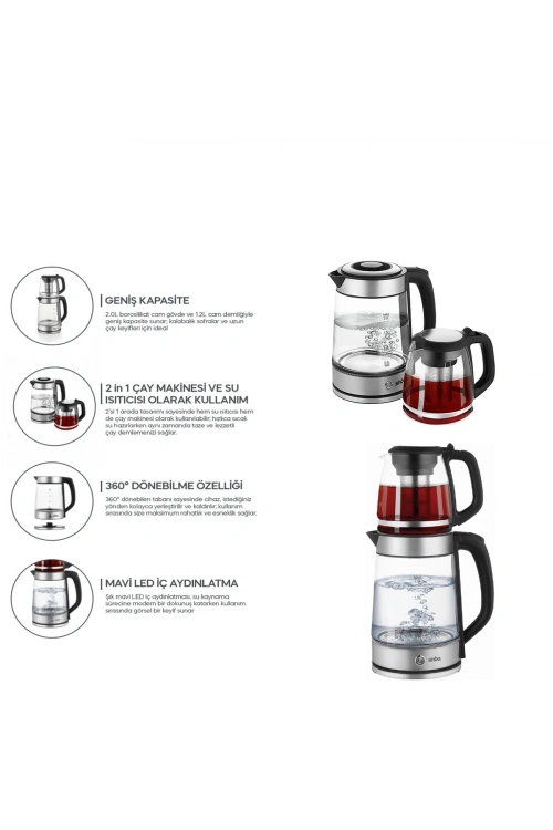 Egonex Sinbo Stm-5990 ( 2in1= Çaycı & Kettle ) ( Çelik ) Elektrikli Çay Makinesi ( 2lt + 1,2lt ) ( Çay Süzgeçli ) ( 360° Dönebilir )*4