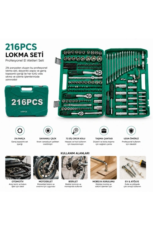 Egonex Tools Man ( 216pcs ) Lokma Seti ( Lokma & Soket & Bits Adaptör & 3ad.cırcır Kolu ) ( Plastik Çantalı )*4