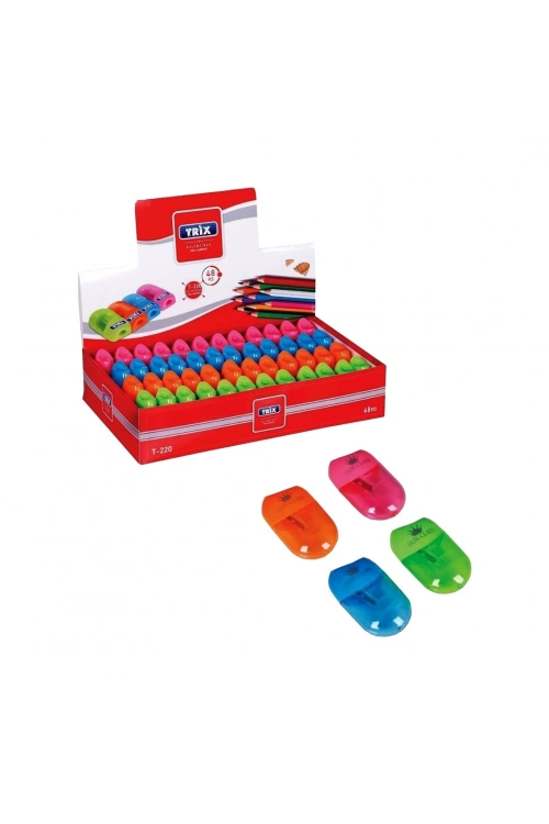 Egonex Trix T-220 ( Tekli ) Oval Kapaklı Renkli Kalemtıraş*48x24