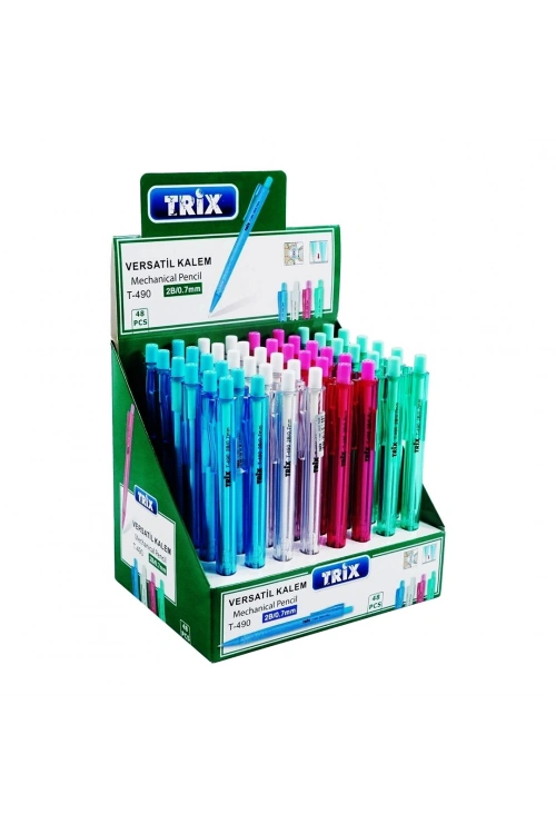 Egonex Trix T-490 ( 2b/0.7mm ) Versatil Uçlu Kalem Renkli ( Şeffaf Gövde & Kısa Silgi )*48x30