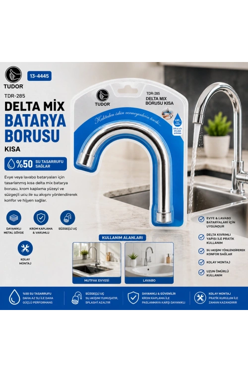 Egonex Tudor Tdr-285 ( Kuğu ) ( Evye & Lavabo ) Kısa Delta Mix Batarya Borusu ( Krom Kaplama & Vakumlu & Süzgeçli Uç)*50