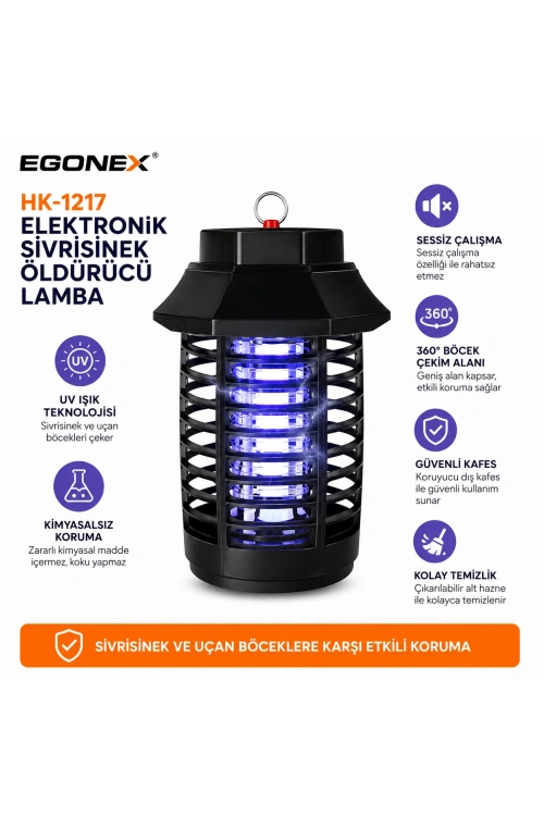 Egonex UV Mor Işıklı Sineksavar Lamba - Asma Saplı Sessiz Elektrikli Sinek Kovucu